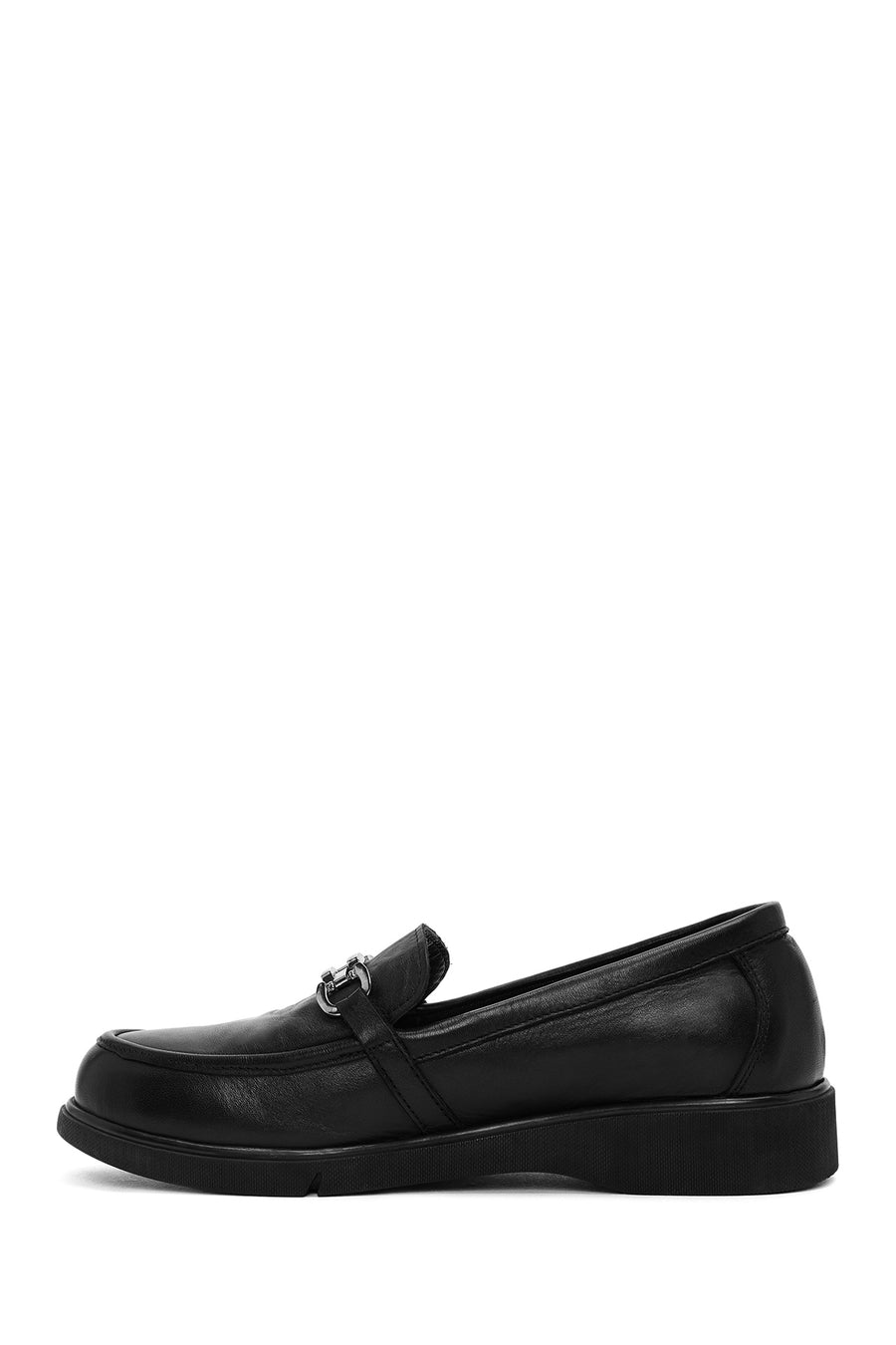 Woman Black Buckle Leather Comfort Loafer