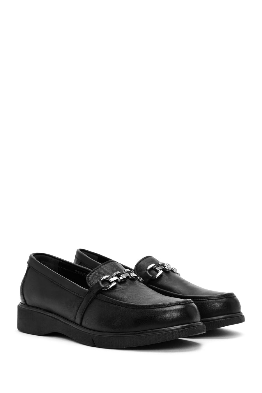 Woman Black Buckle Leather Comfort Loafer