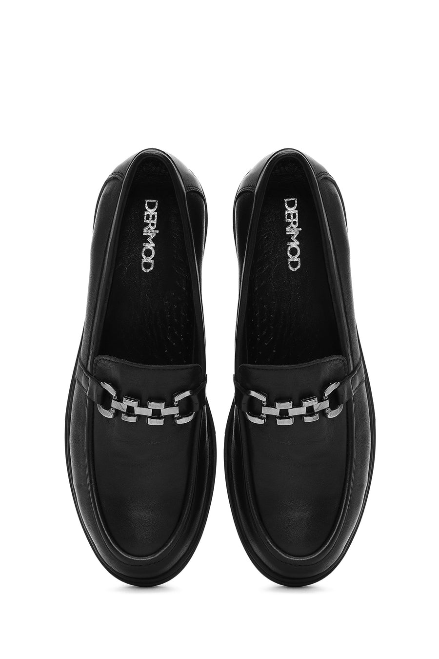 Woman Black Buckle Leather Comfort Loafer