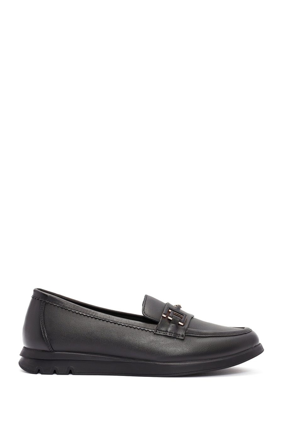Woman Black Buckle Detail Leather Comfort Loafer 25AFD150418 | Derimod