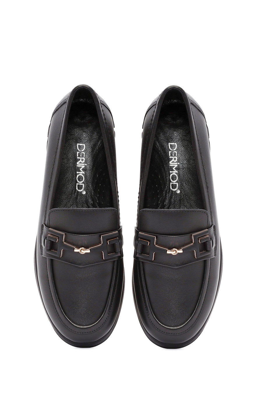 Woman Black Buckle Detail Leather Comfort Loafer
