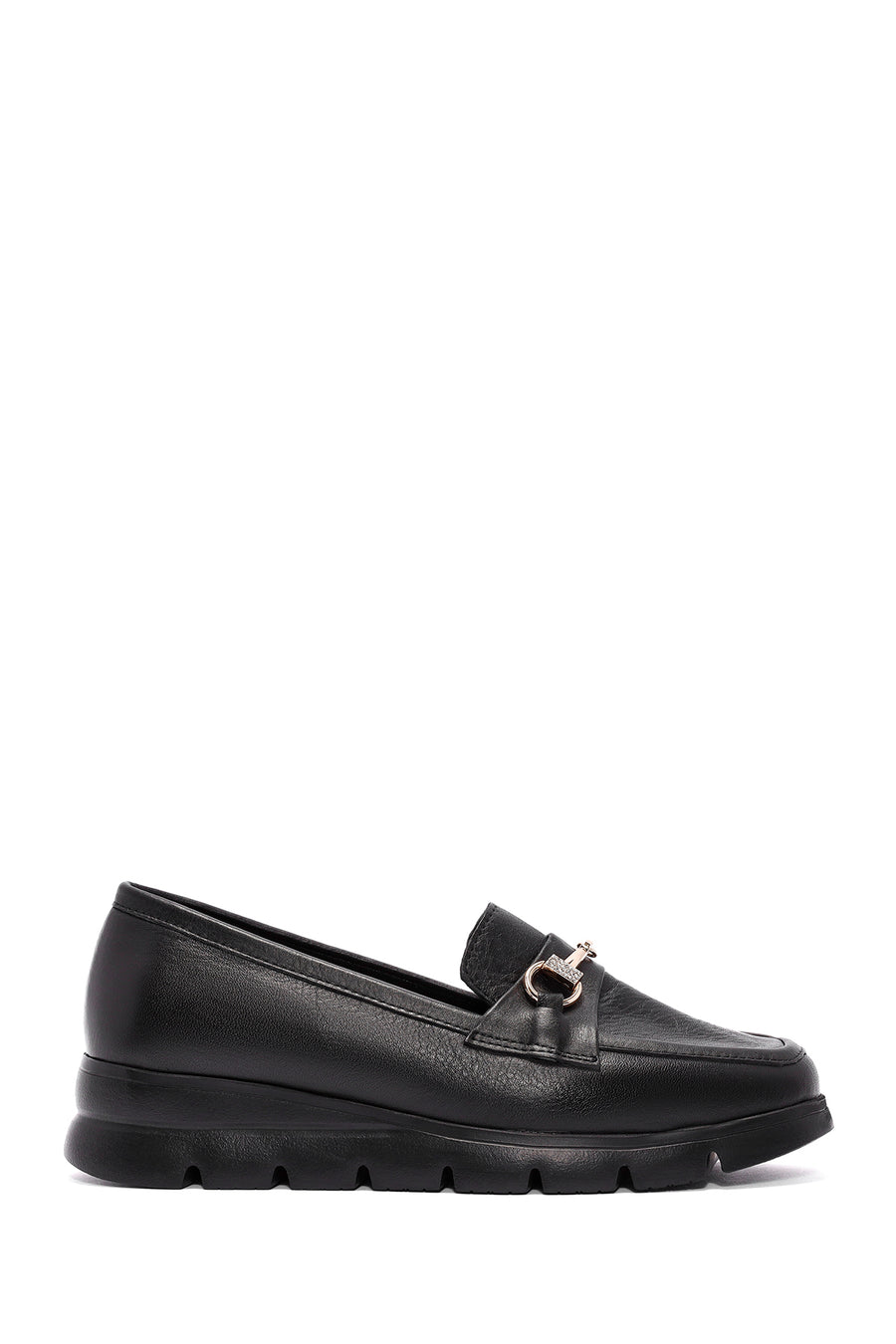 Woman Black Buckle Detail Leather Comfort Loafer 25AFD150518 | Derimod