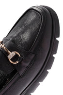 Woman Black Buckle Detail Leather Comfort Loafer | Derimod