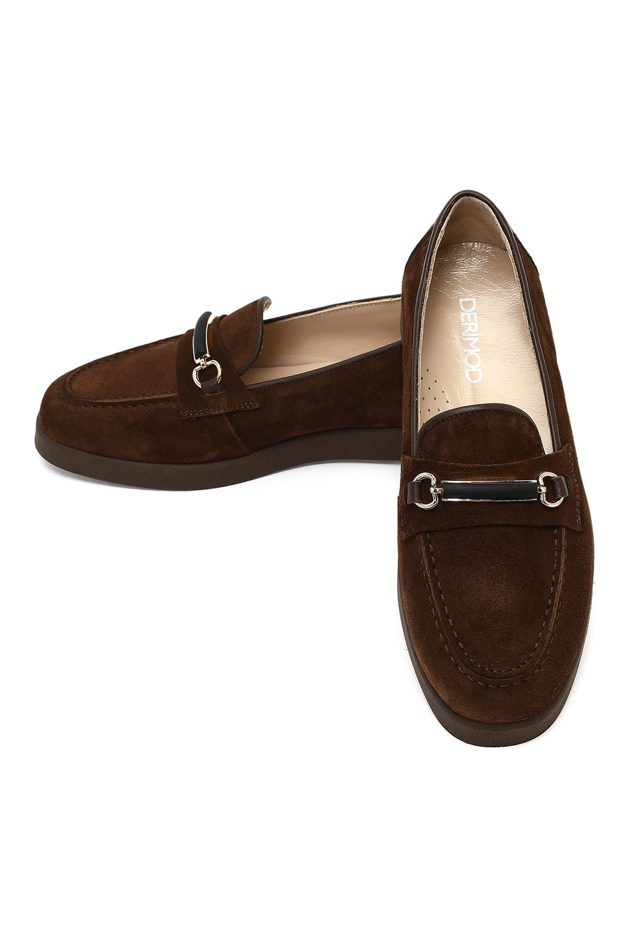 Women's Brown Buckled Suede Leather Comfort Loafer