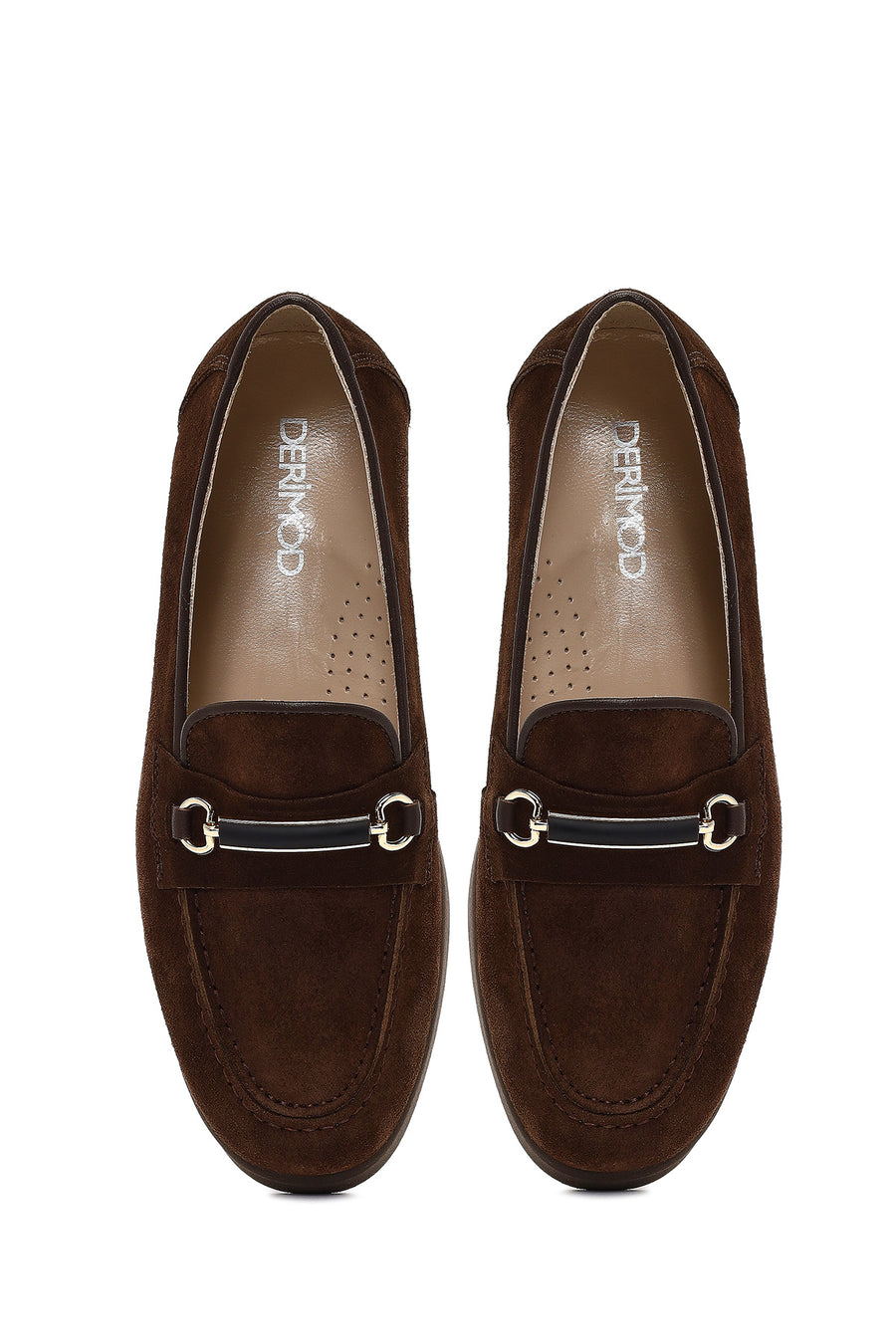 Women's Brown Buckled Suede Leather Comfort Loafer
