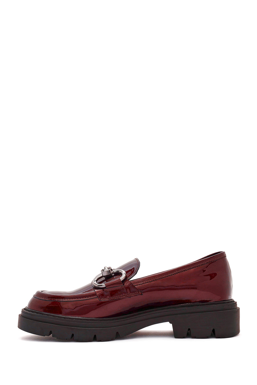 Woman Patent Leather with Burgundy Buckle Detail Leather Masculine Loafer