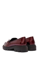 Woman Patent Leather with Burgundy Buckle Detail Leather Masculine Loafer | Derimod