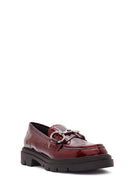Woman Patent Leather with Burgundy Buckle Detail Leather Masculine Loafer | Derimod