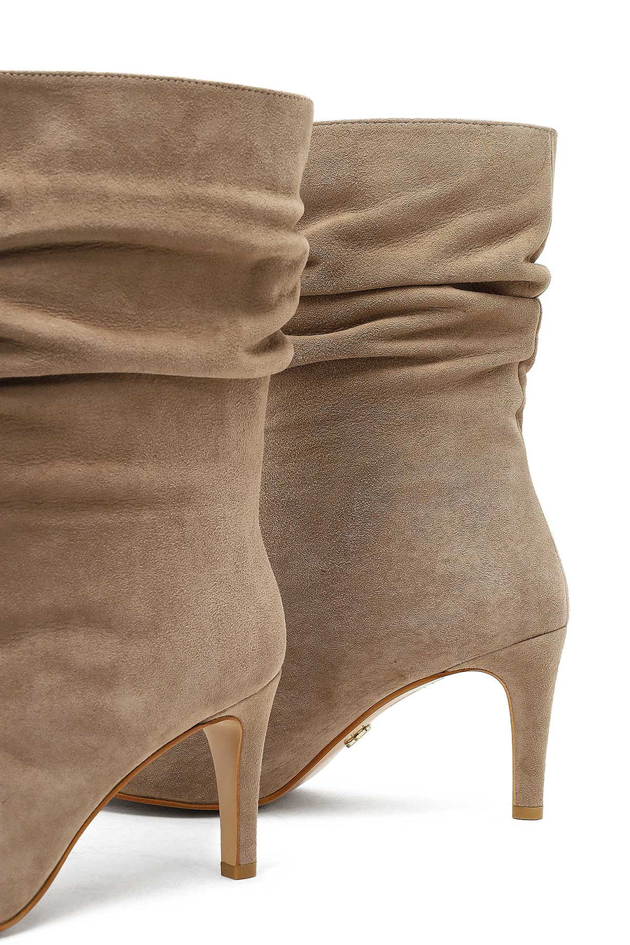 Woman Beige Thin Heeled Suede Leather Boot