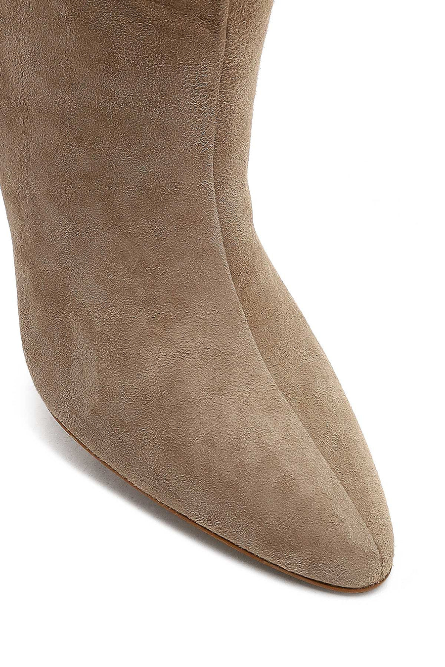 Woman Beige Thin Heeled Suede Leather Boot