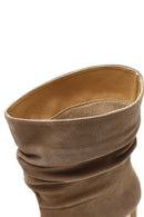 Woman Beige Thin Heeled Suede Leather Boot | Derimod