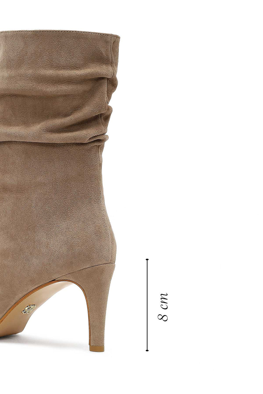 Woman Beige Thin Heeled Suede Leather Boot