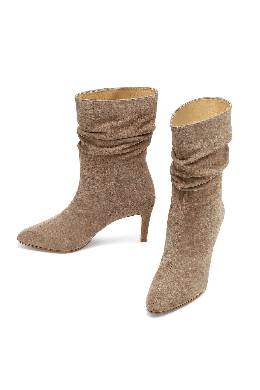Woman Beige Thin Heeled Suede Leather Boot