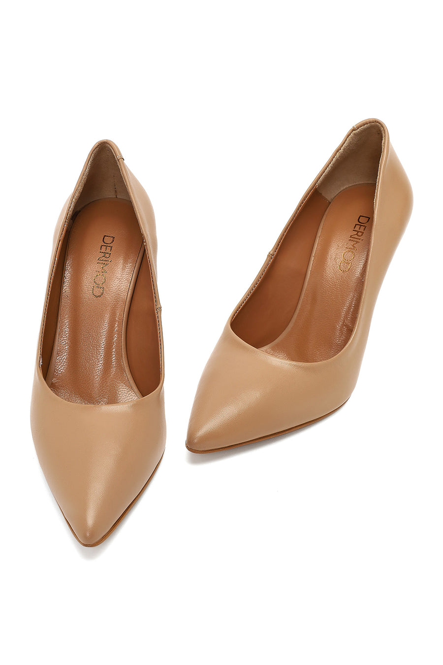 Women's Beige Thin Heeled Leather Stiletto