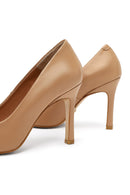 Women's Beige Thin Heeled Leather Stiletto | Derimod