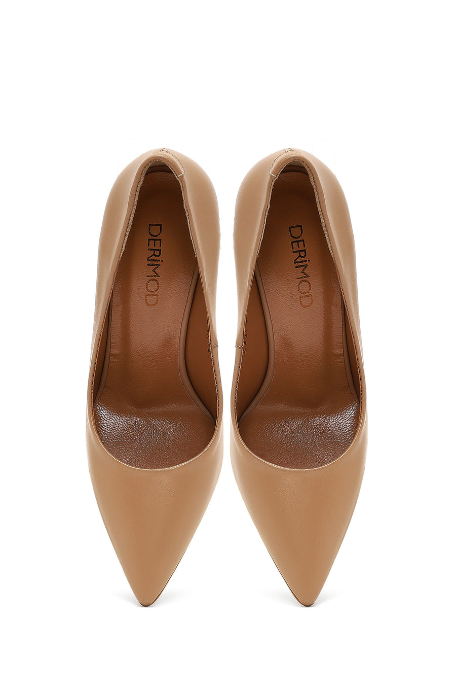 Women's Beige Thin Heeled Leather Stiletto