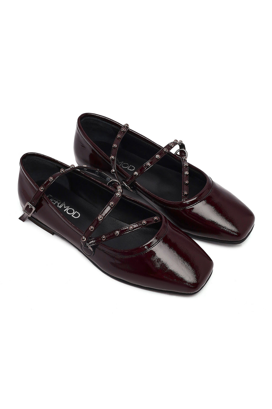 Women's Burgundy Buckled Patent Leather Ballet Flat