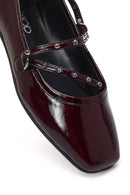 Women's Burgundy Buckled Patent Leather Ballet Flat | Derimod