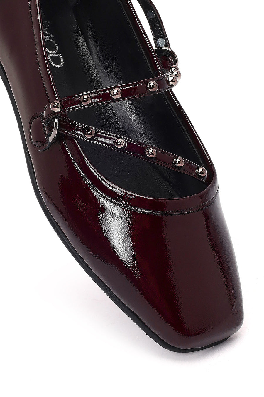 Women's Burgundy Buckled Patent Leather Ballet Flat