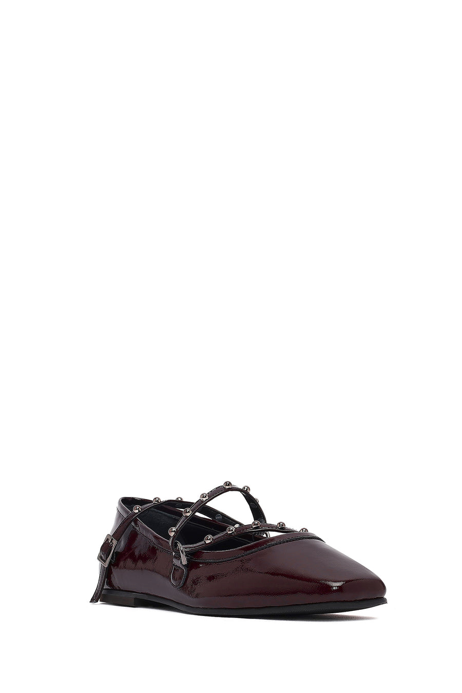 Women's Burgundy Buckled Patent Leather Ballet Flat