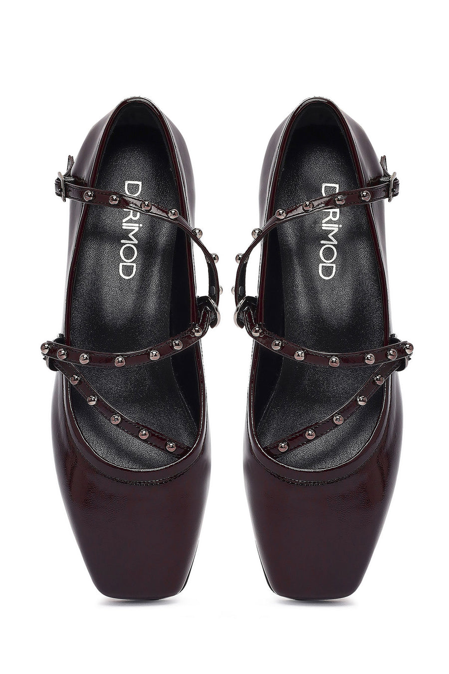 Women's Burgundy Buckled Patent Leather Ballet Flat
