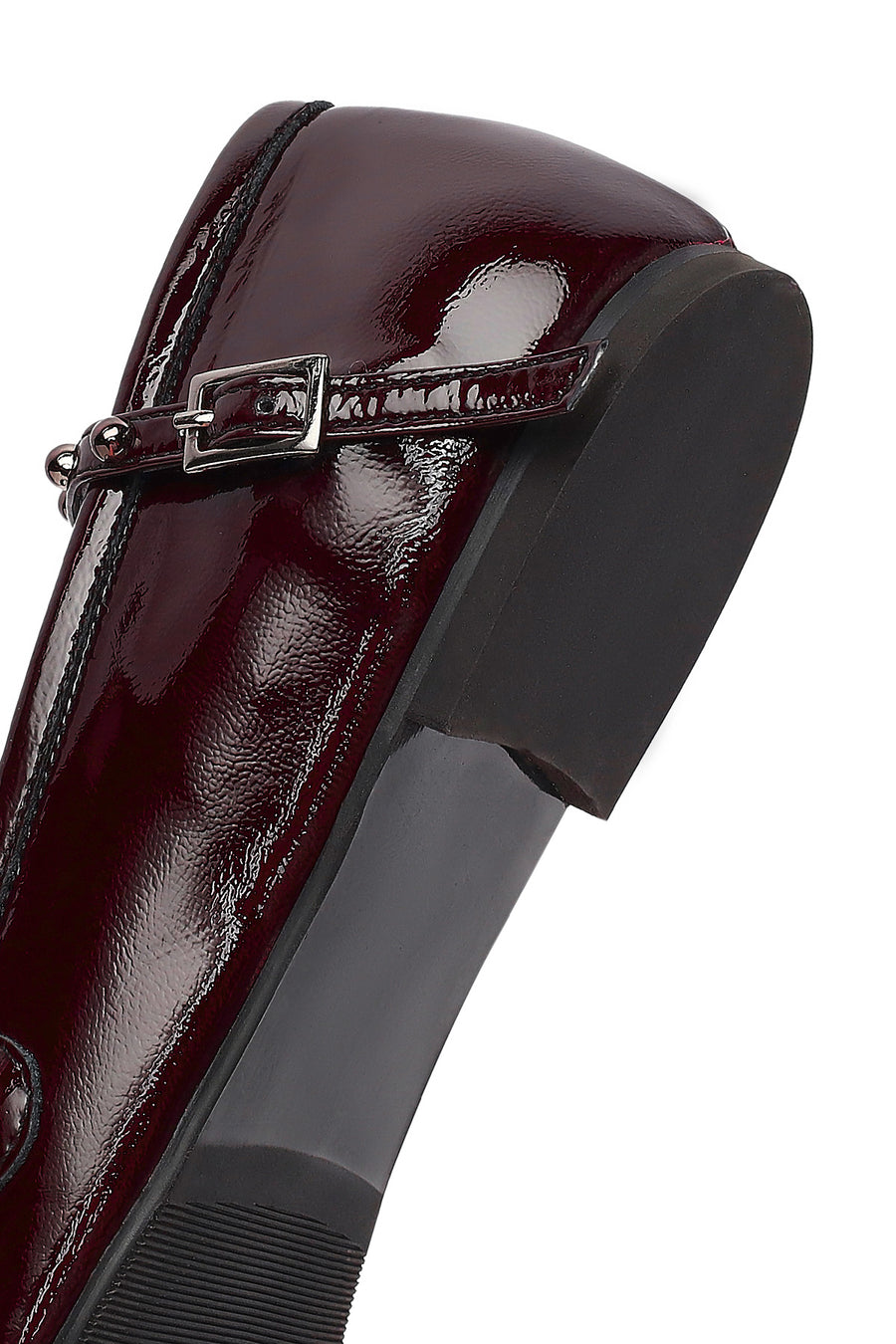 Women's Burgundy Buckled Patent Leather Ballet Flat