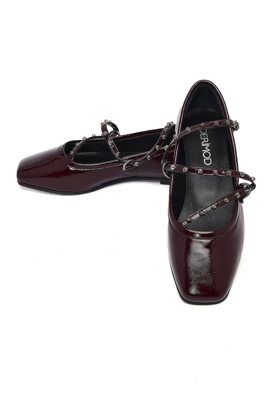 Women's Burgundy Buckled Patent Leather Ballet Flat