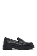 Women's Black Thick-Soled Leather Masculine Loafer | Derimod