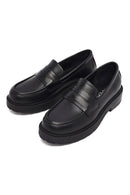 Women's Black Thick-Soled Leather Masculine Loafer | Derimod