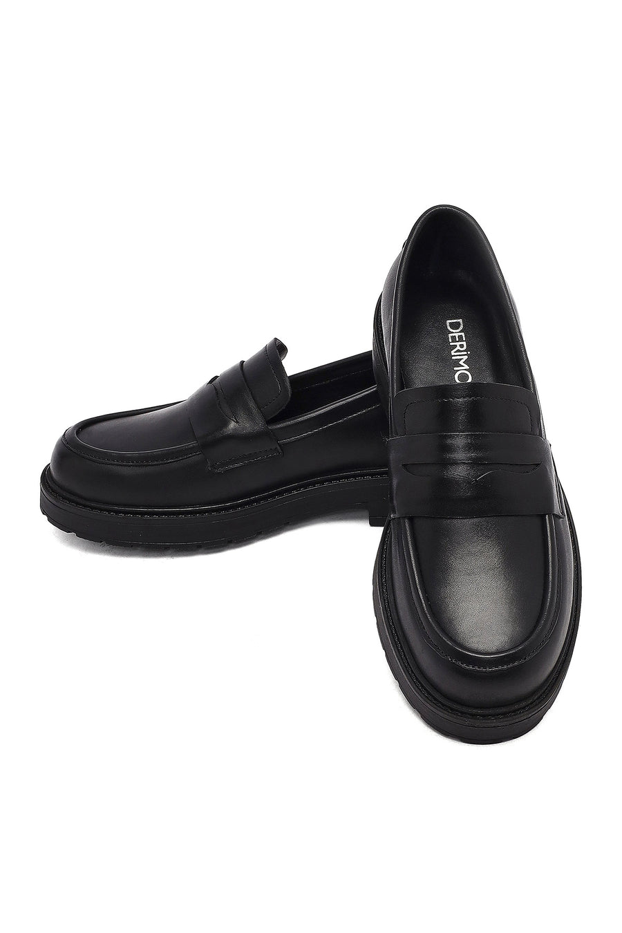 Women's Black Thick-Soled Leather Masculine Loafer
