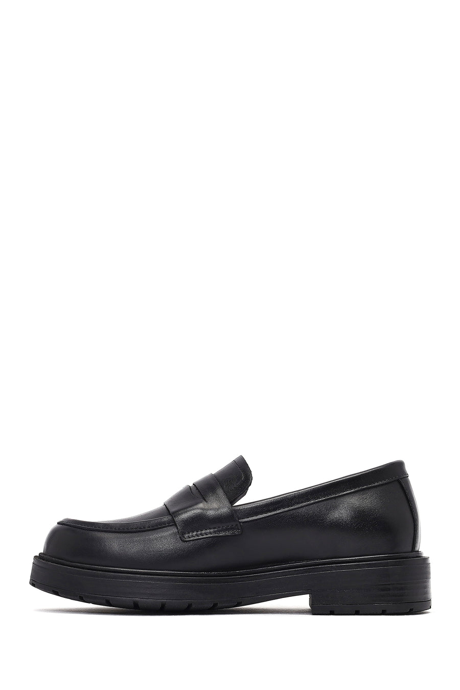 Women's Black Thick-Soled Leather Masculine Loafer