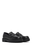 Women's Black Thick-Soled Leather Masculine Loafer | Derimod