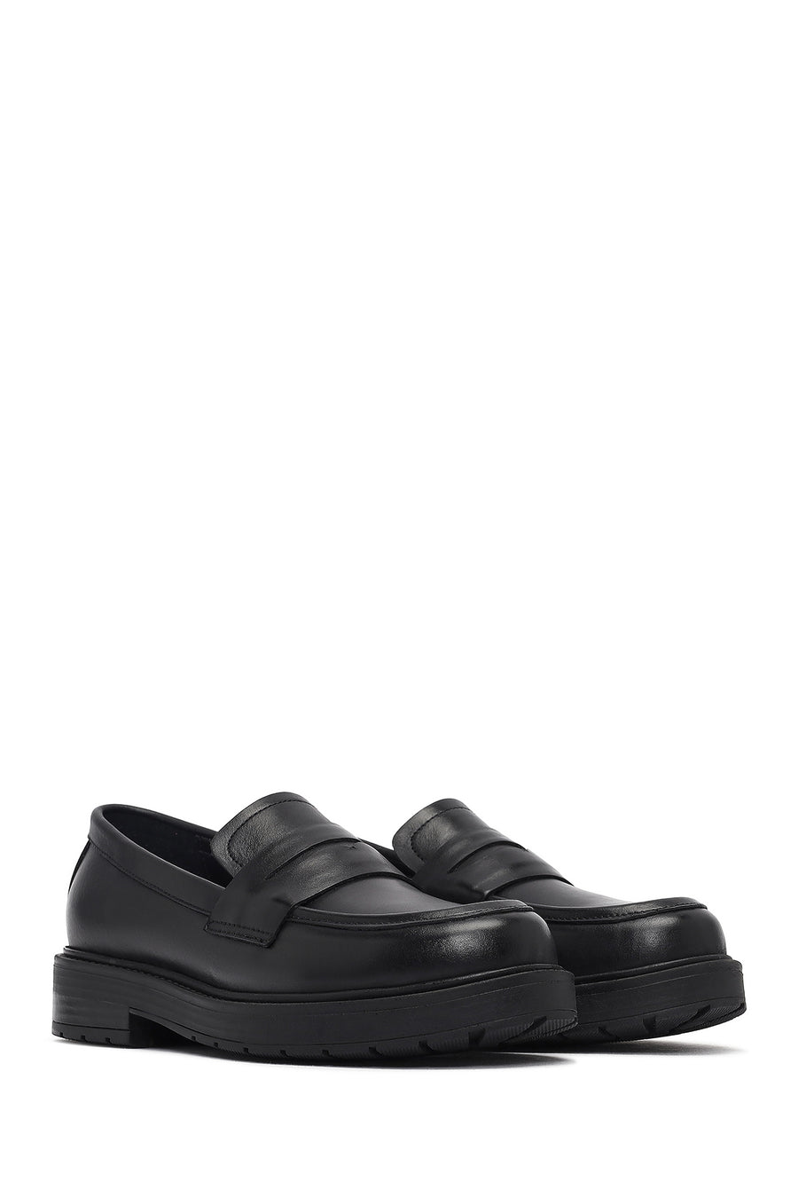 Women's Black Thick-Soled Leather Masculine Loafer