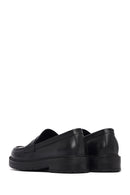 Women's Black Thick-Soled Leather Masculine Loafer | Derimod