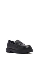 Women's Black Thick-Soled Leather Masculine Loafer | Derimod