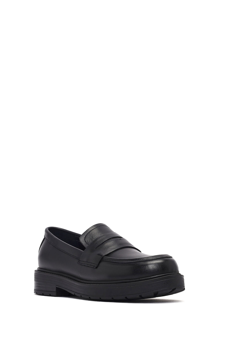 Women's Black Thick-Soled Leather Masculine Loafer