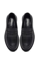 Women's Black Thick-Soled Leather Masculine Loafer | Derimod