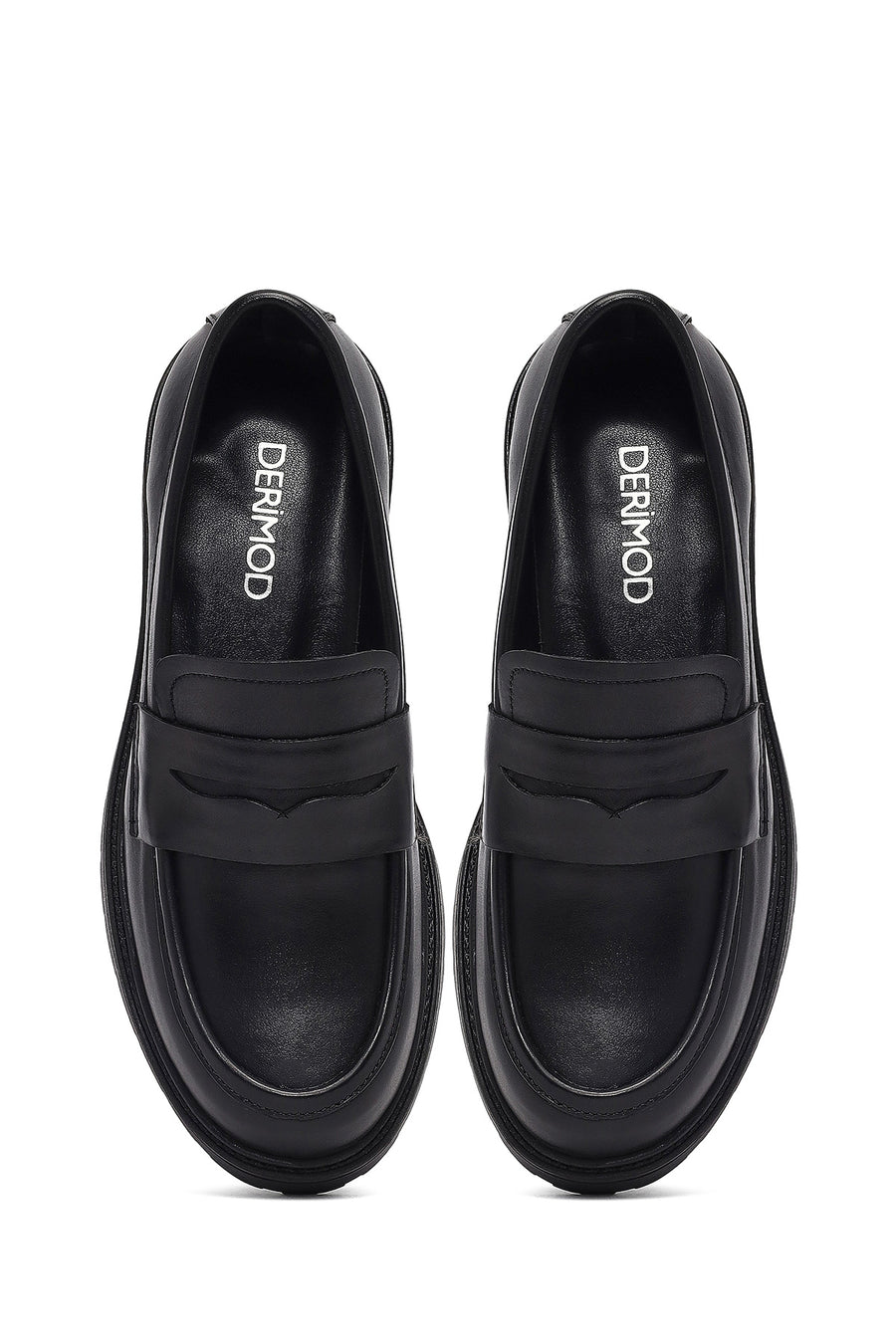 Women's Black Thick-Soled Leather Masculine Loafer