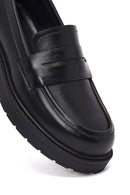 Women's Black Thick-Soled Leather Masculine Loafer | Derimod