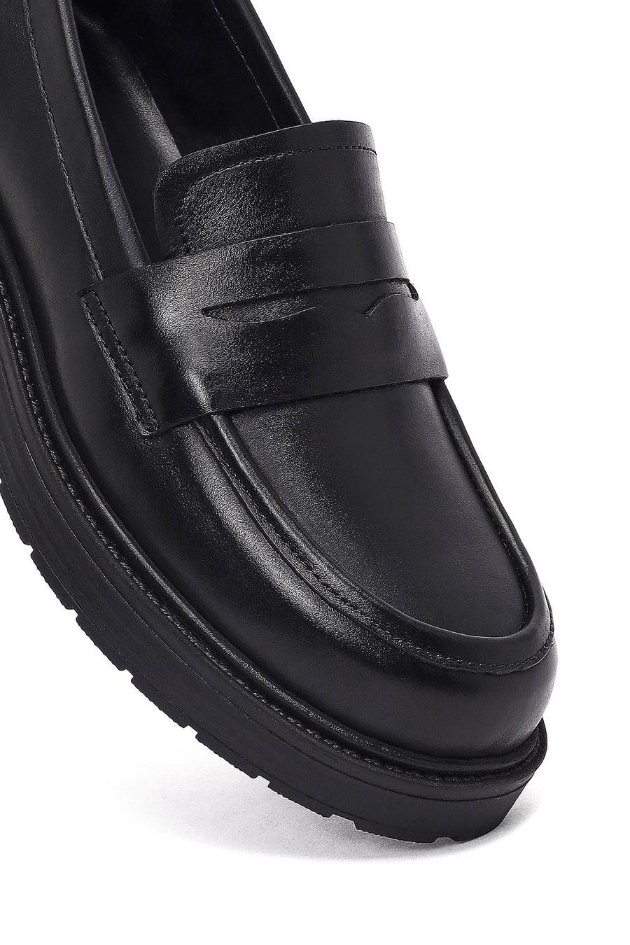 Women's Black Thick-Soled Leather Masculine Loafer