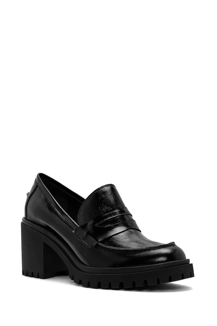 Woman Black Thick Heel Patent Leather Leather Masculine Loafer