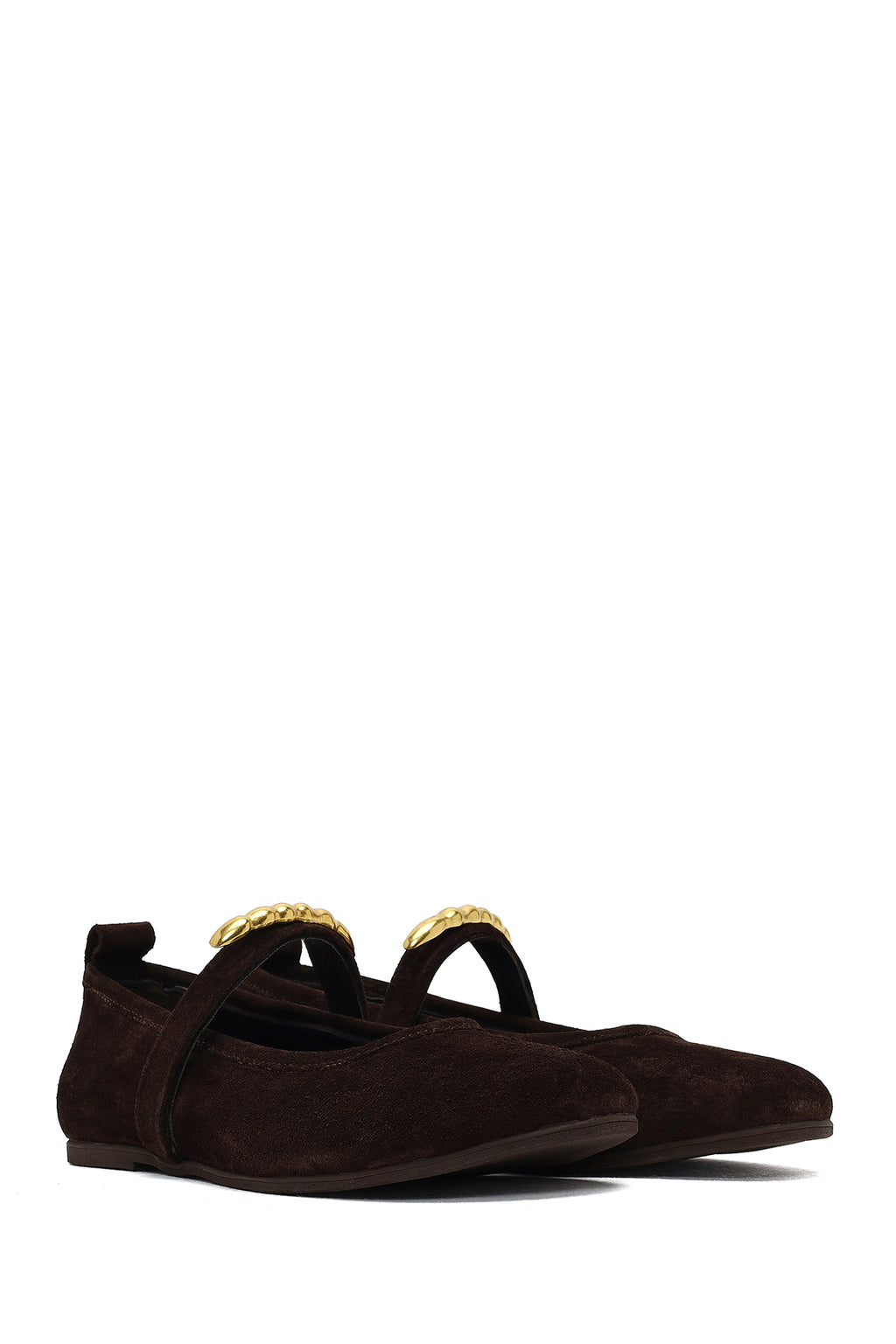 Kadın Kahverengi Tokalı Süet Deri Babet