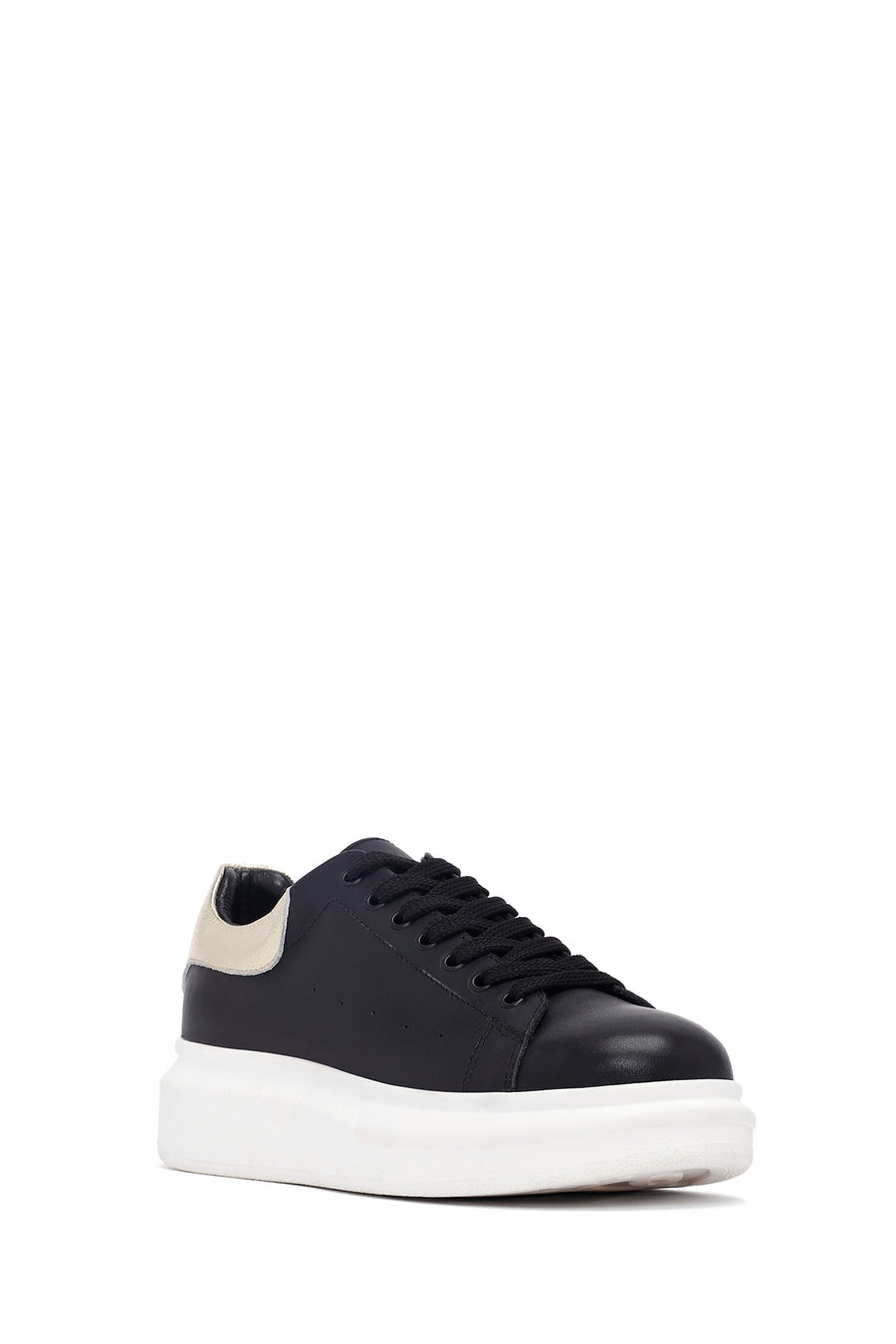 Kadın Siyah Bağcıklı Kalın Tabanlı Deri Sneaker