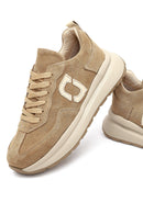 Women's Beige Lace-Up Thick-Soled Suede Leather Sneaker | Derimod