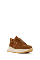Women's Tan Lace-Up Thick-Soled Suede Leather Sneaker | Derimod