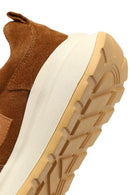 Women's Tan Lace-Up Thick-Soled Suede Leather Sneaker | Derimod