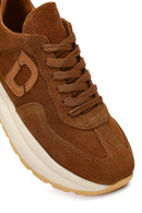 Women's Tan Lace-Up Thick-Soled Suede Leather Sneaker | Derimod