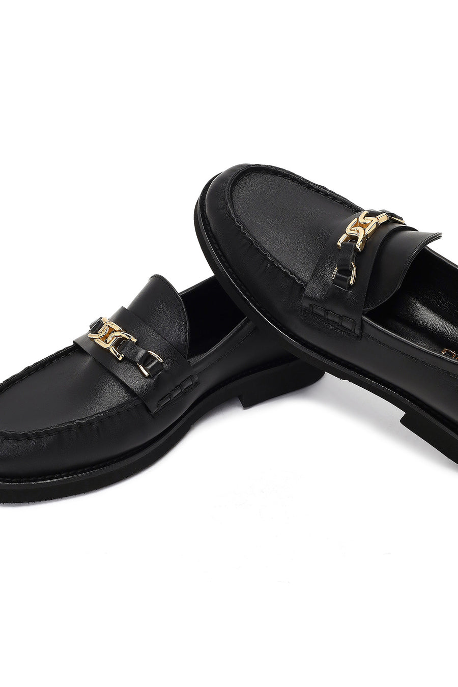 Women's Black Buckled Leather Loafer