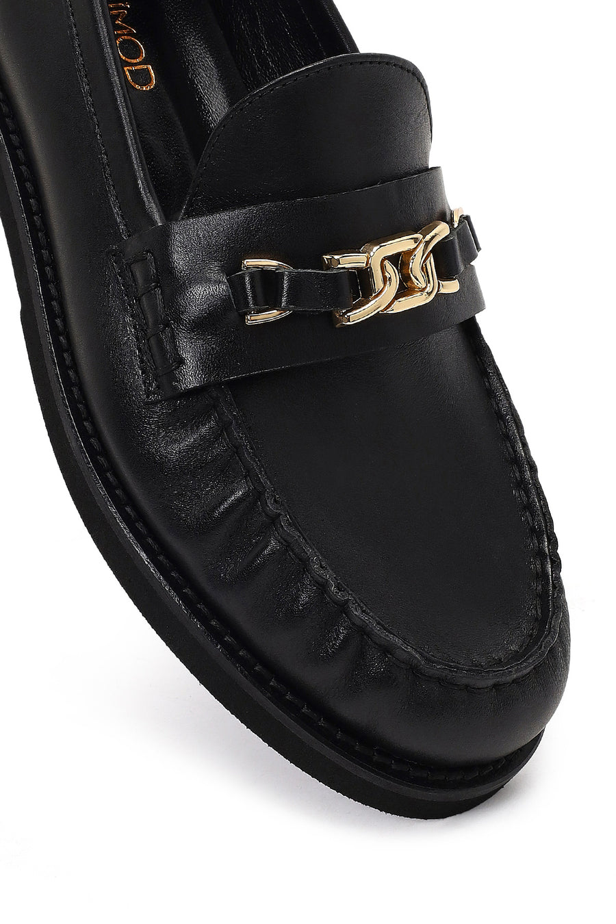 Women's Black Buckled Leather Loafer