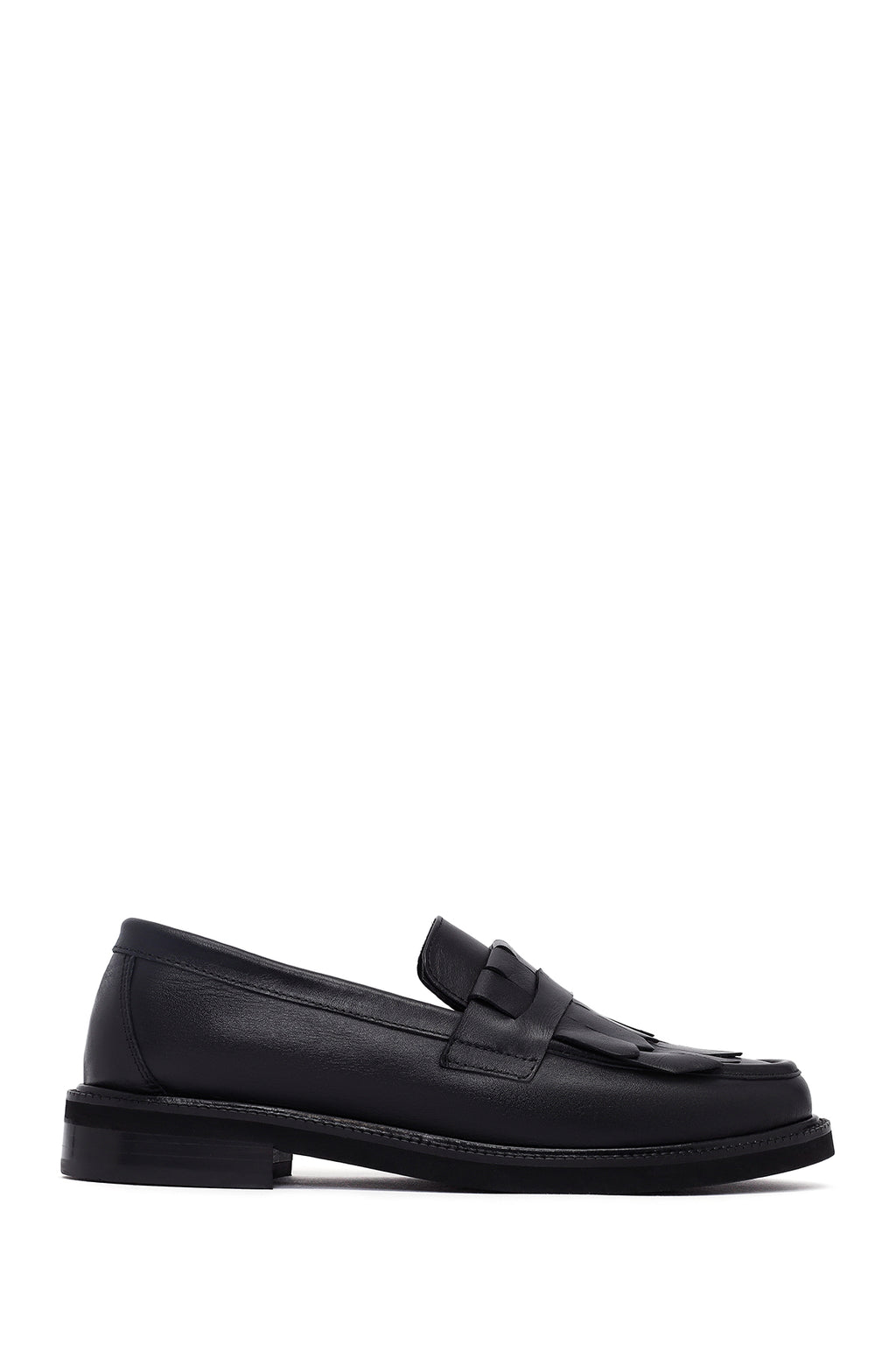 Kadın Siyah Püsküllü Deri Maskülen Loafer